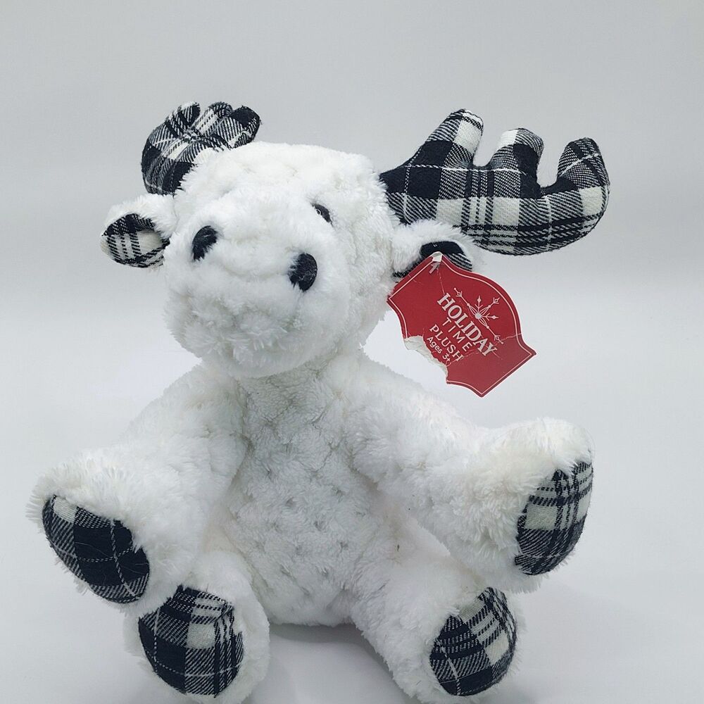 Walmart  Moose Reindeer Plush Stuffed Animal Black White Plaid 8 Inch W Tags